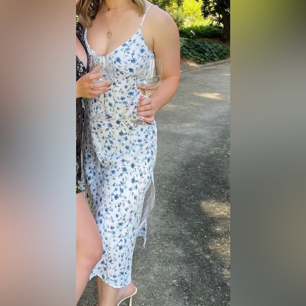 Sundae Muse Floral White and Blue Dress